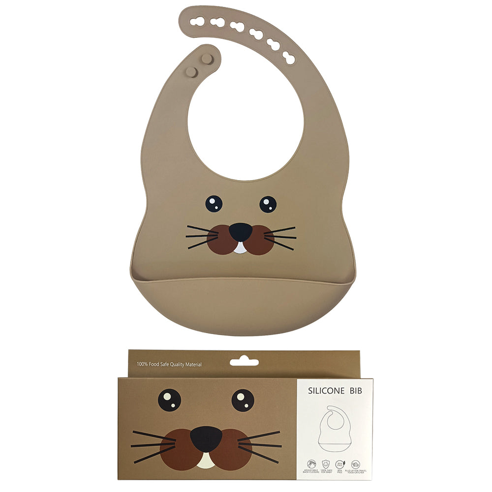 Bavoir bébé en silicone – Motif animal 🐻